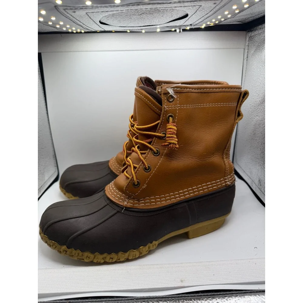 LL Bean Boots 8 Inch Gore-Tex Thinsulate Men 8M Tan Brown Leather Duck Boots USA